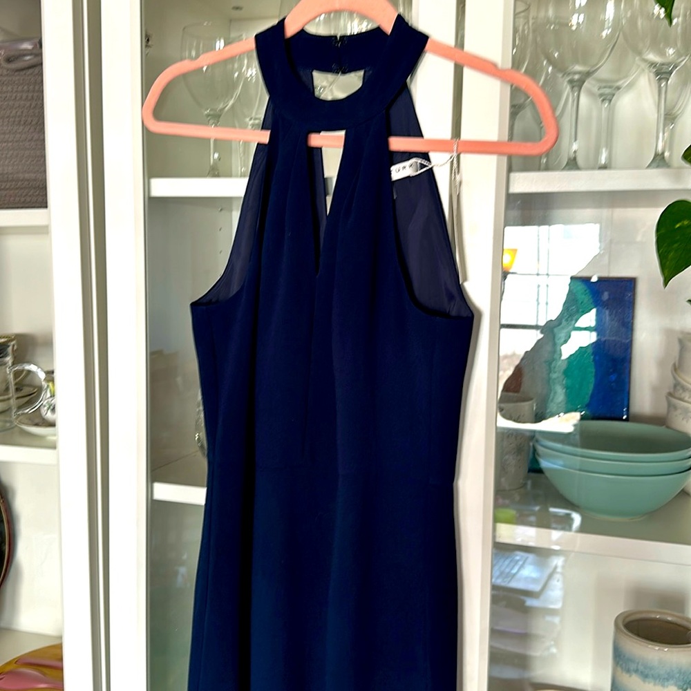 NWT Trina Turk navy halter neck dress